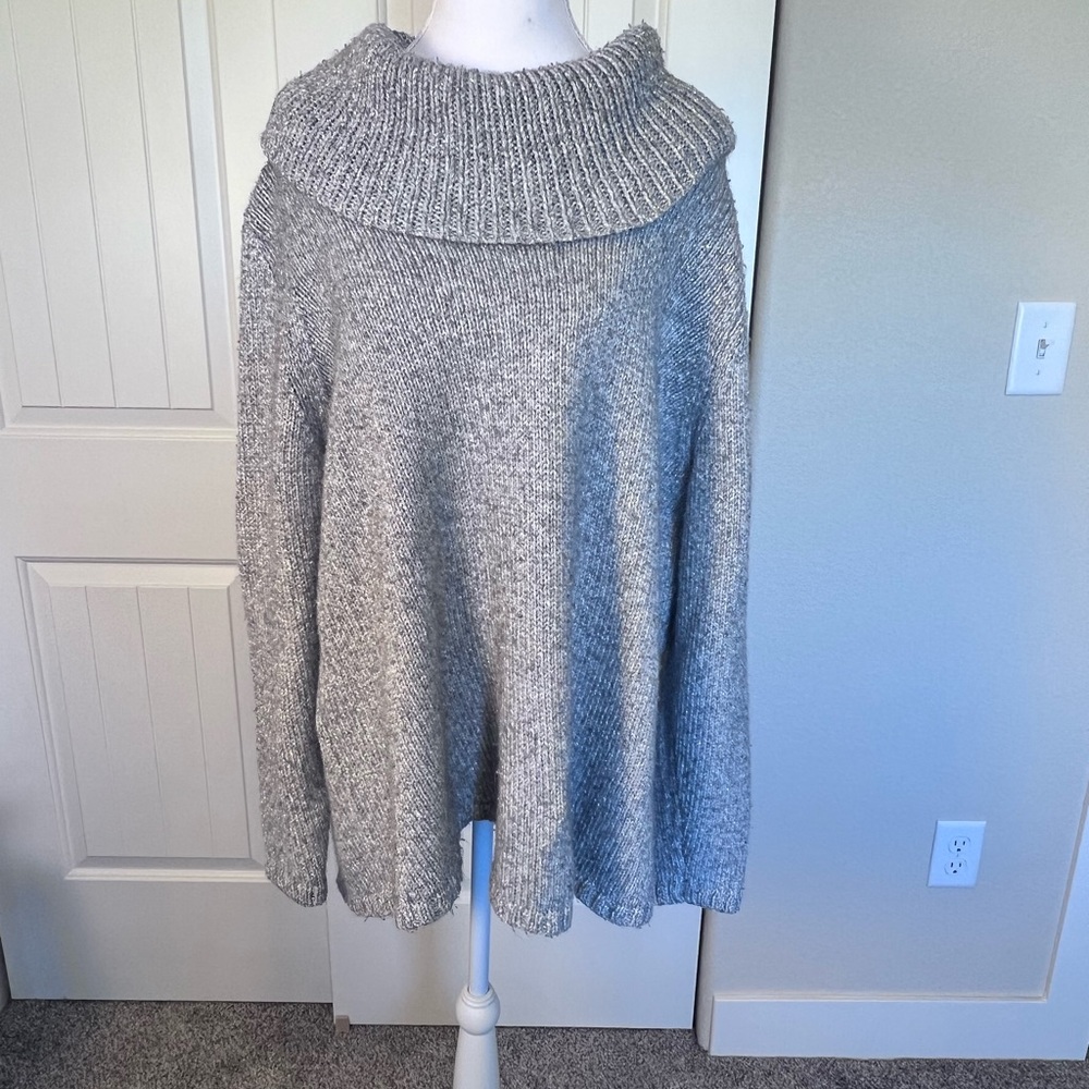 Lane Bryant Silver Thread Gray Cowl Neck Sweater Sz 18/20